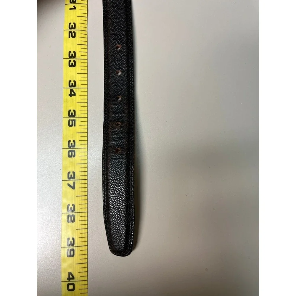 Mens Dark Brown Pebble Grain Calfskin Leather Belt Gold Buckle USA Made 34 11751